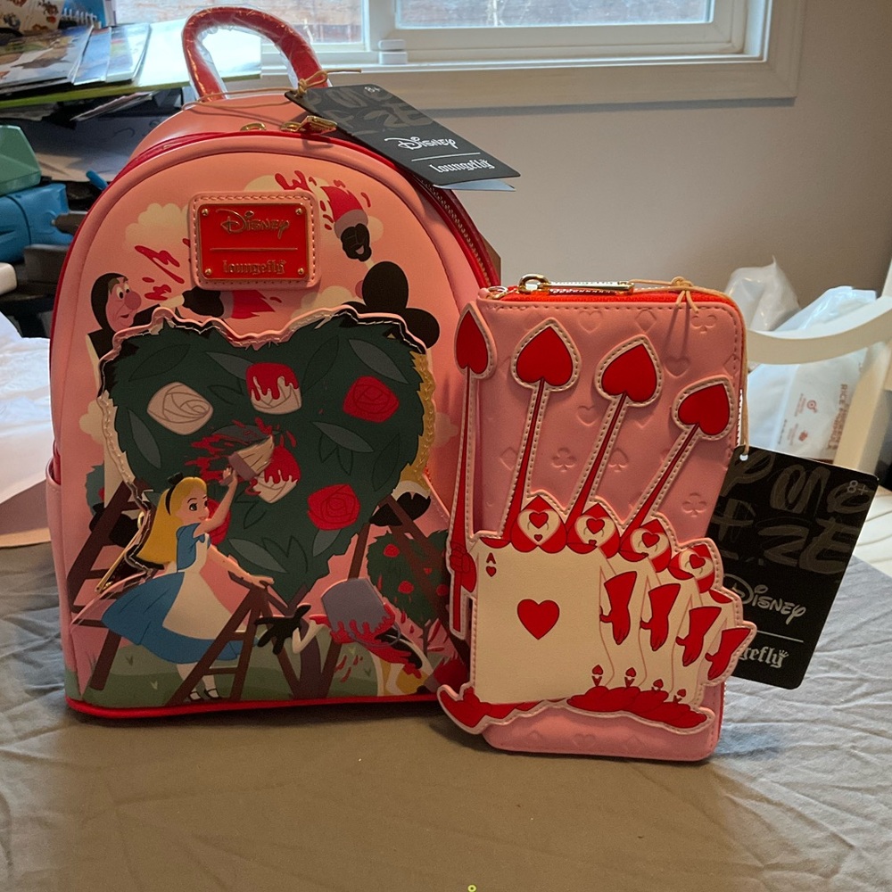 Disney Loungefly Alice In Wonderland Backpack & Wallet Set